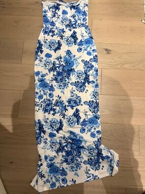 Blue Floral Maxi Skirt - White & Blue